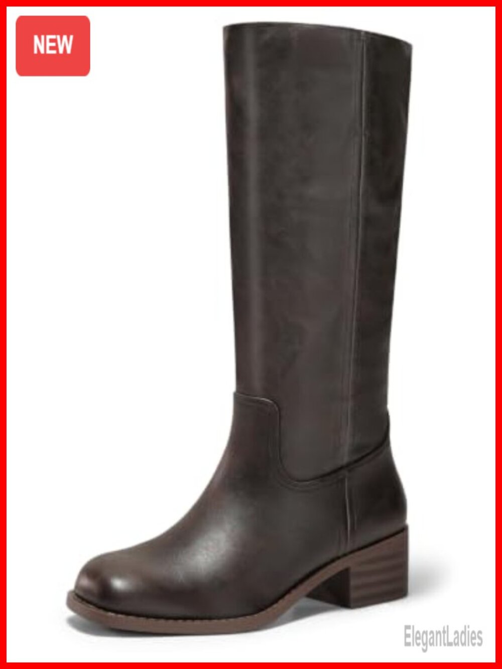 Women's Knee High Boots Square Toe Chunky Block Heel Faux Leather Tall Boots